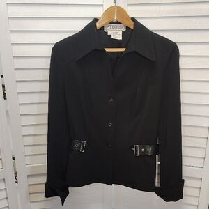 Carlisle Black Women's Fitted Blazer with Buckle Waist Tabs